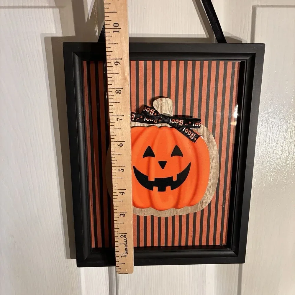 Halloween Jack-O-Lantern On Frame Stripes & Witch’s Brew Wood Potion Bottle
